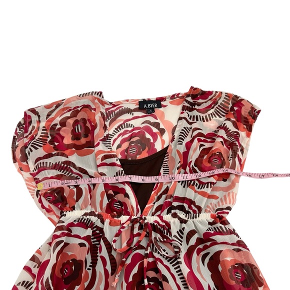 A. Byer Multicolor Rose Floral Tunic Top With Attached Brown Tank Top Size M - Picture 7 of 12